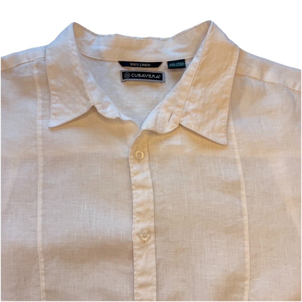 Cubavera Men's White Linen L/S Shirt Front‎ Vertical Linear Seams Size XXL